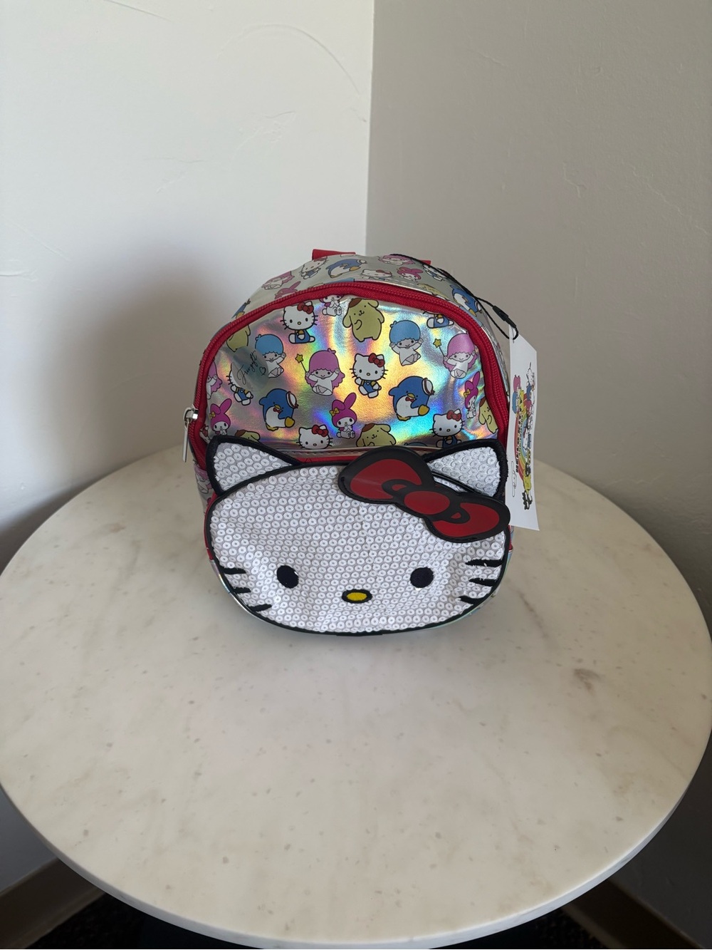 Hello Kitty Sequin Face Mini Backpack – White, Red & Rainbow